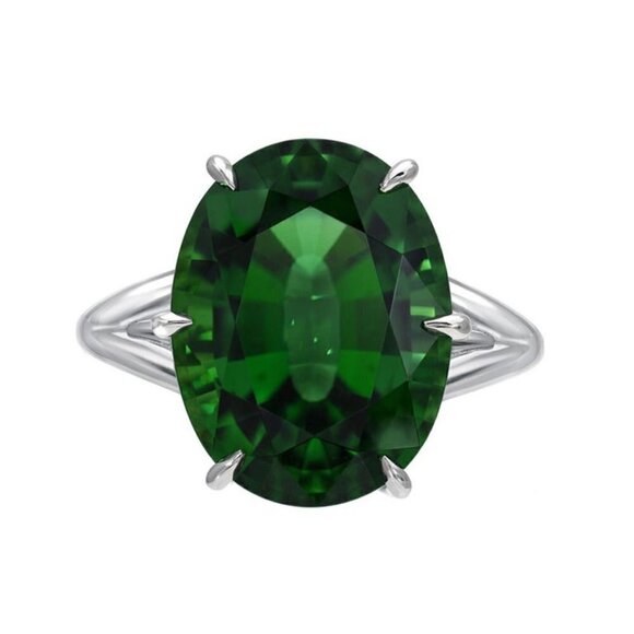 💎 Dainty Large Oval Zircon Emerald Elegant Silver Rings for Women, INDN8212 - Picture 7 of 12